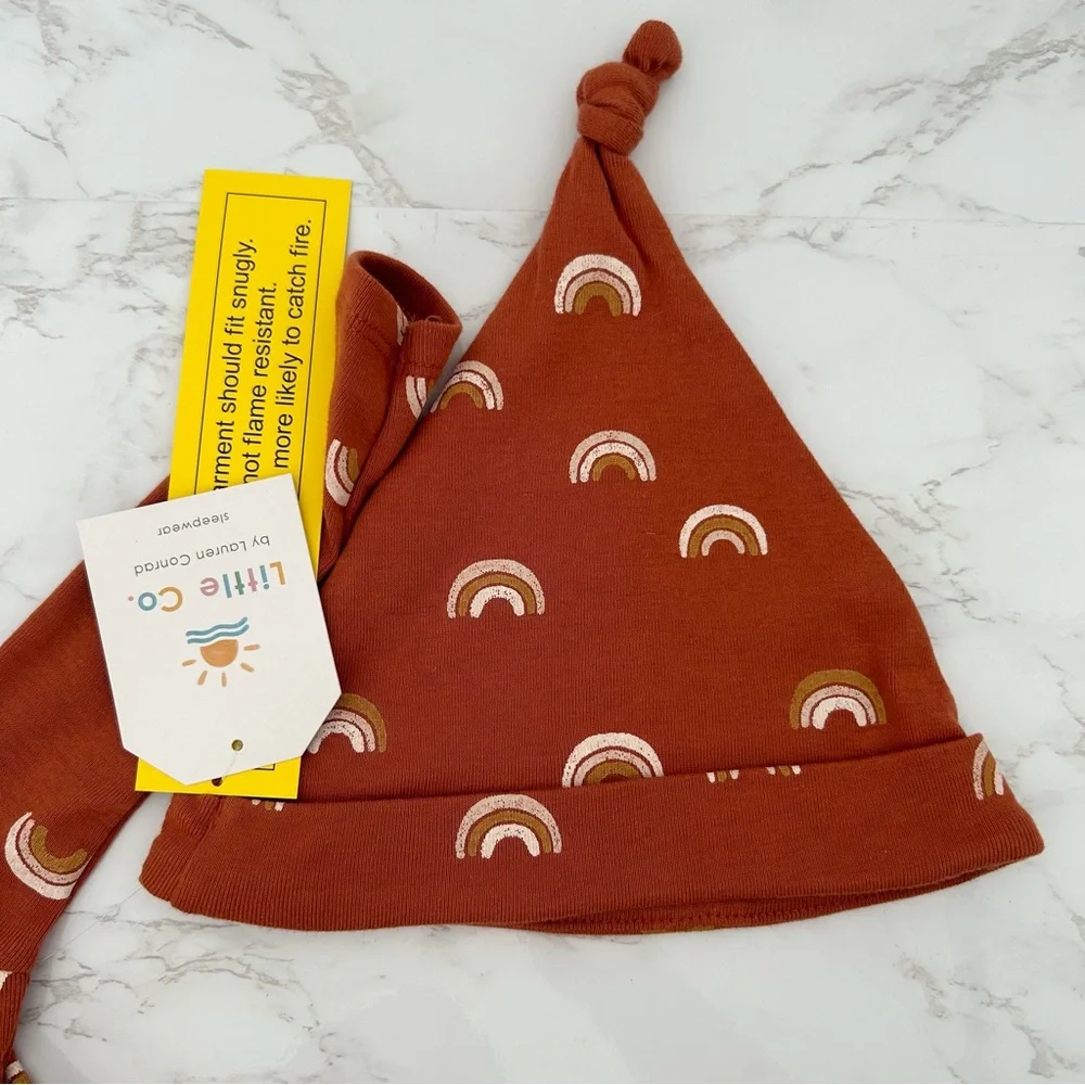 4/$25 NWT Little Co. by Lauren Conrad Rainbow Onesie Hat Set in Burnt Orange 12M